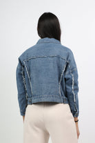 كيتشن جاكيت جينز بجيوب وأزرار أمامية وياقة كم طويلة نسائي أزرق