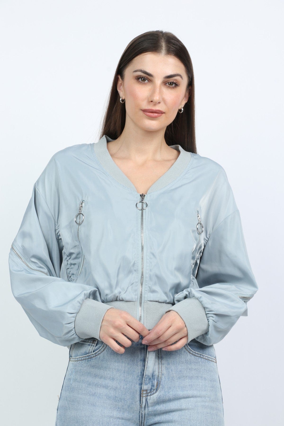 كيتشن جاكيت بوليستر بسحابات مخصر كم طويل نسائي