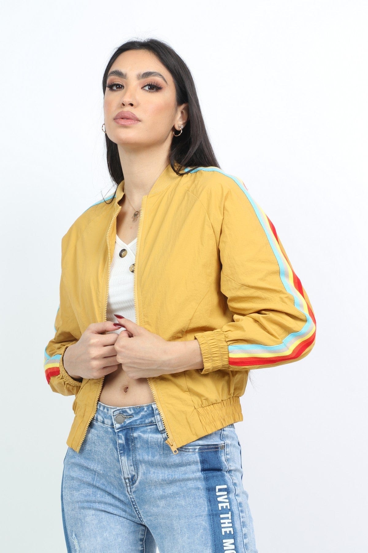 كيتشن جاكيت بوليستر كم طويل مع خطوط نسائي