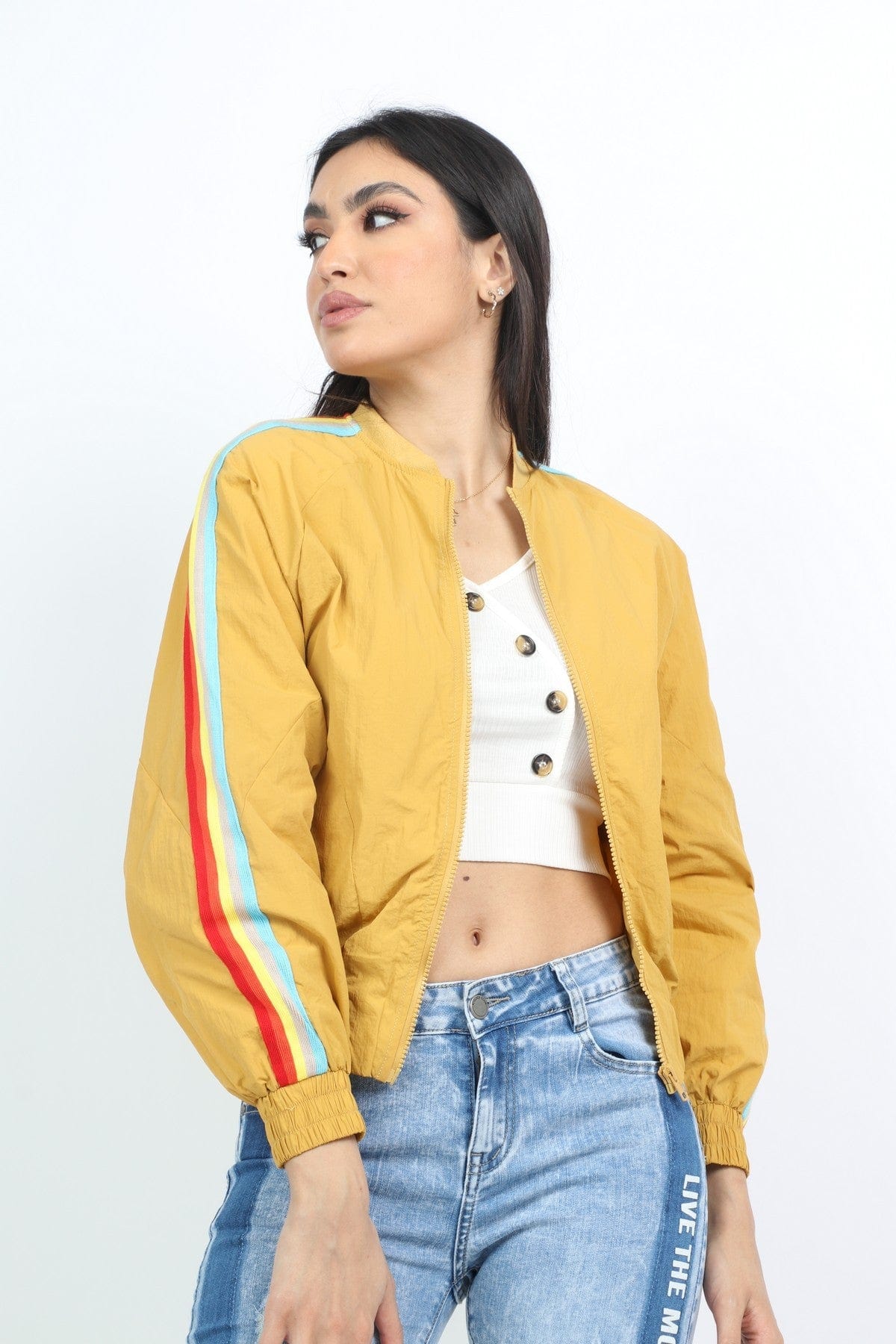 كيتشن جاكيت بوليستر كم طويل مع خطوط نسائي