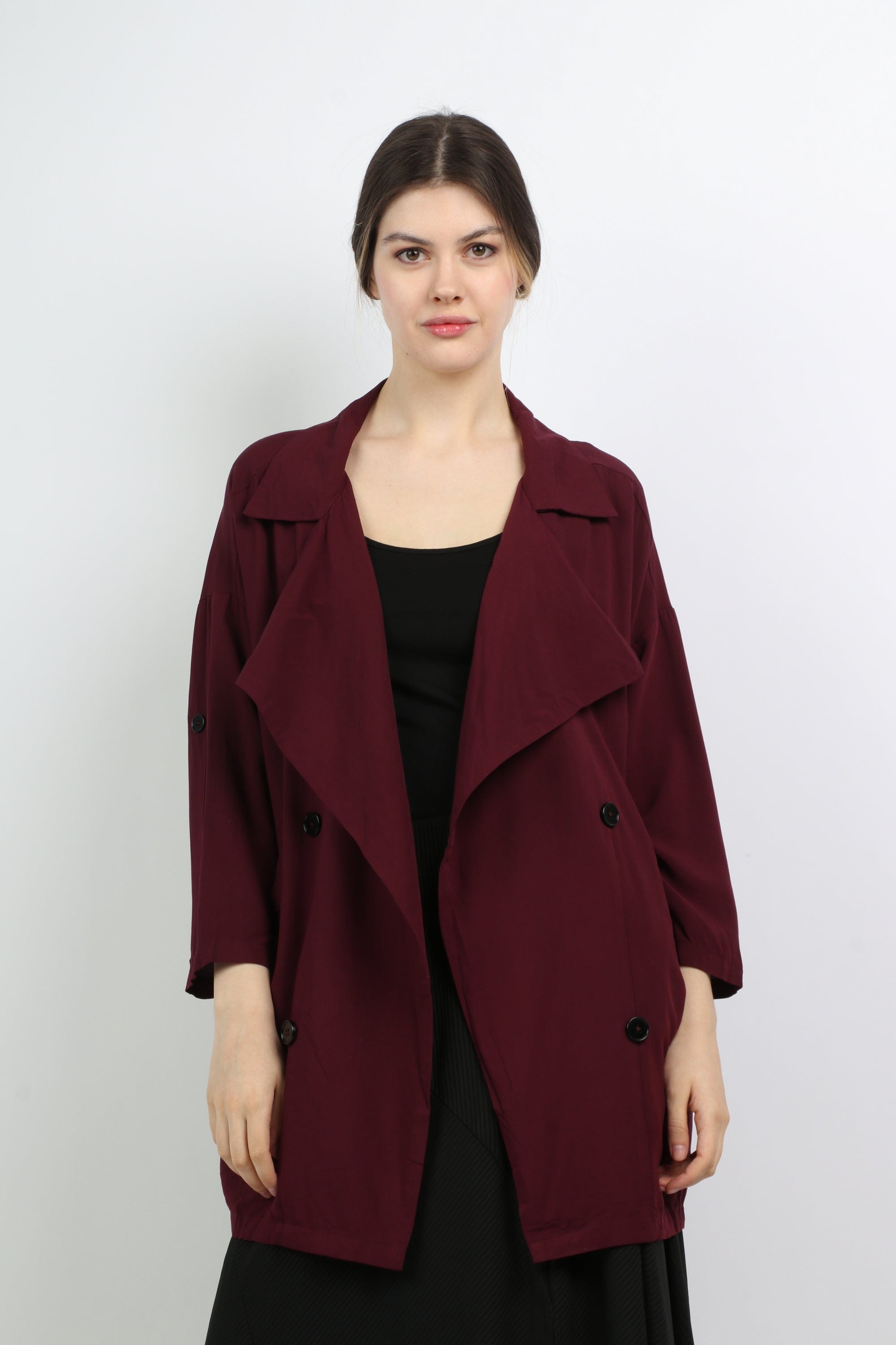 كيتشن جاكيت فسكور بياقة كبيرة أزرار أمامية كم طويل نسائي