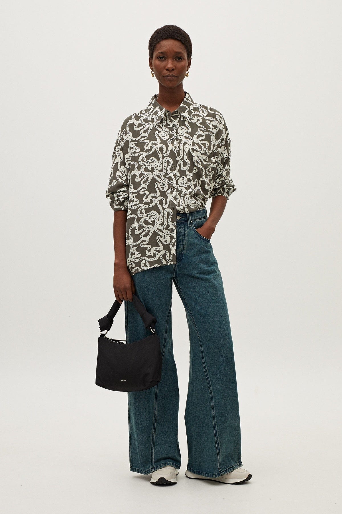 بارفوا قميص نسائي طويل مطبوع الكاكي