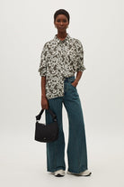 بارفوا قميص نسائي طويل مطبوع الكاكي