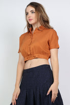 كيتشن بلوزة كم قصير بياقة وأزار أمامية نسائي