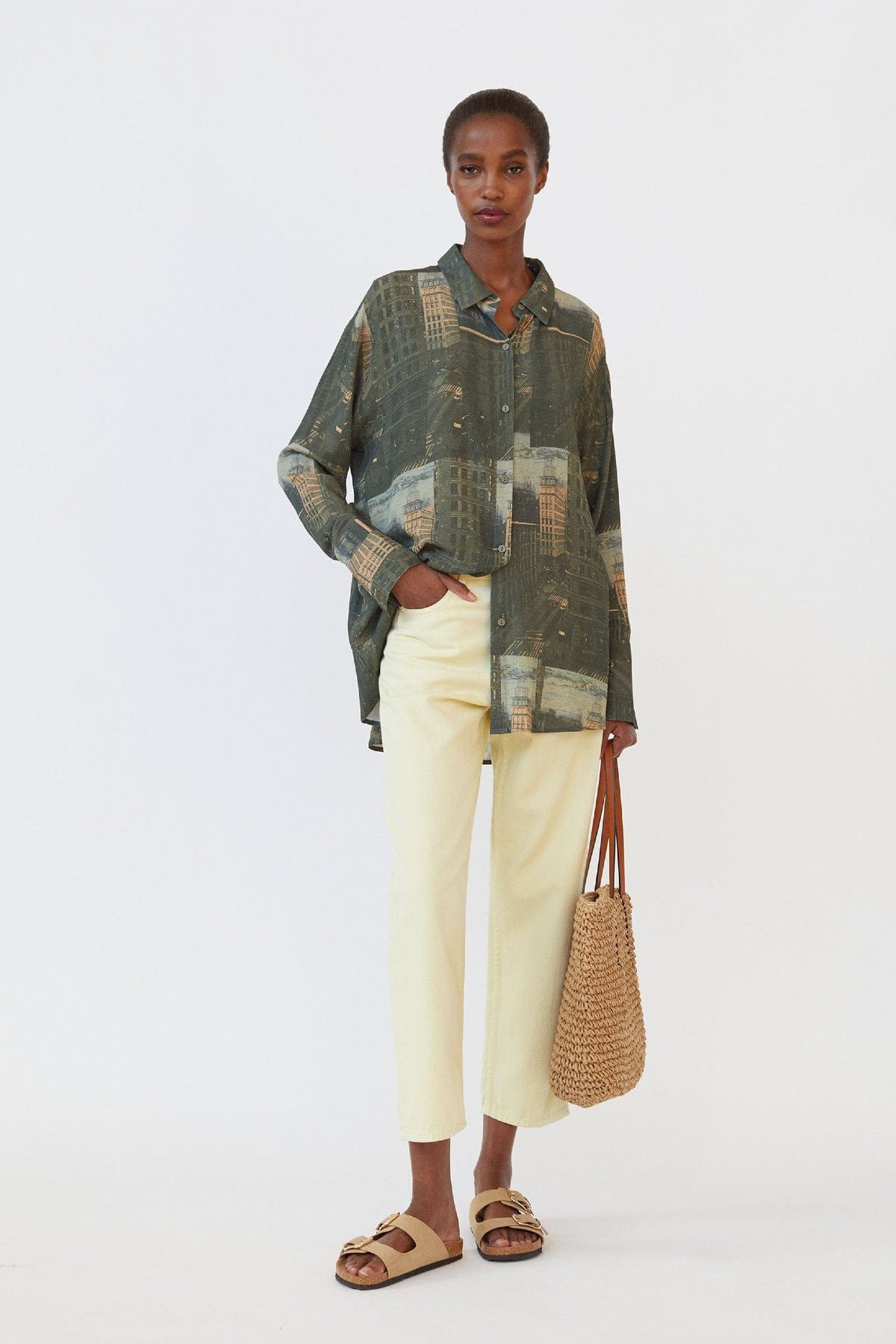 بارفوا قميص فضفاض مطبوع نقشة مدينة أخضر