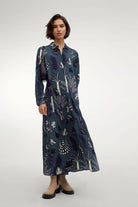 بارفوا فستان طويل كم طويل مشجر نسائي أخضر