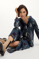 بارفوا فستان طويل كم طويل مشجر نسائي أخضر