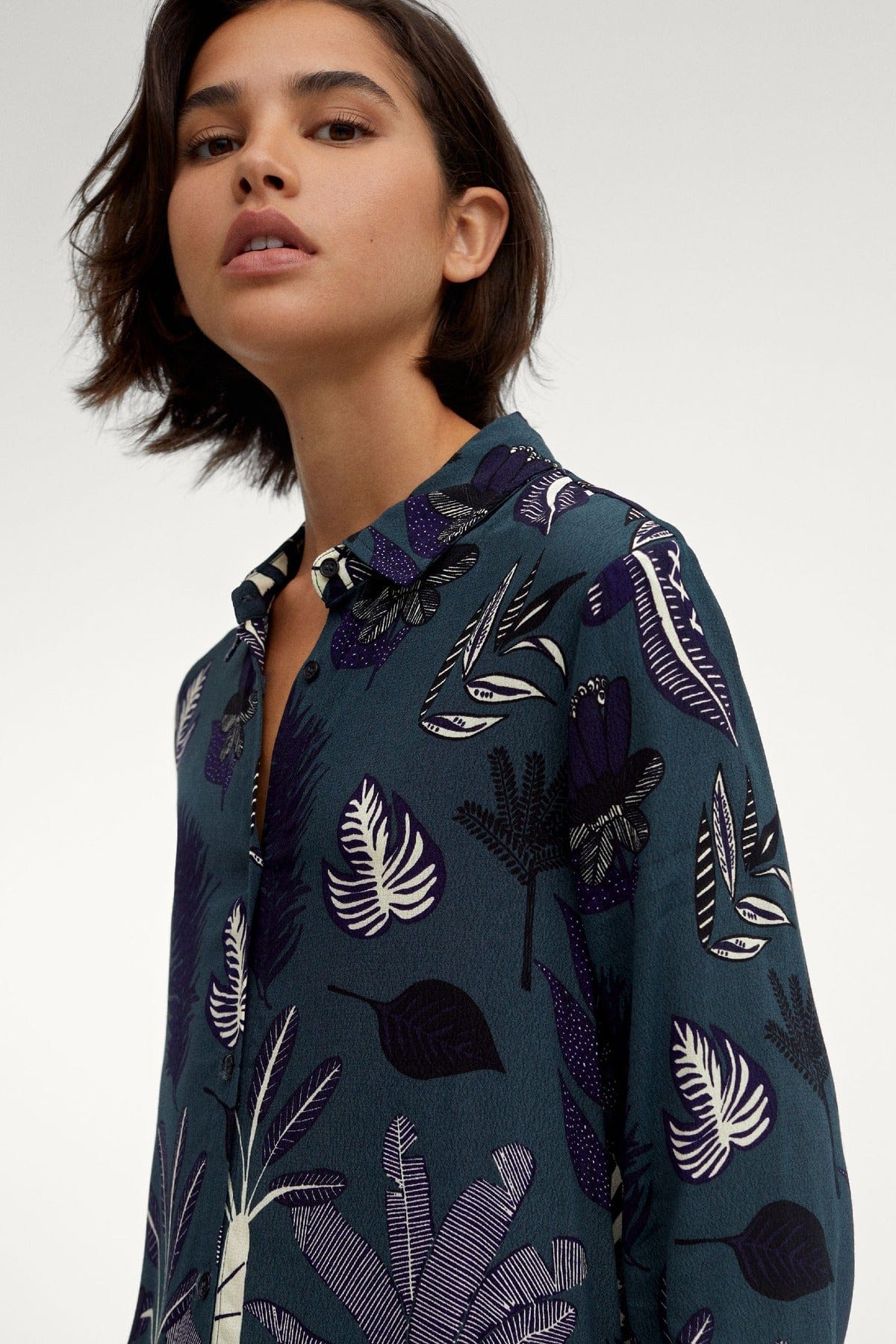 بارفوا فستان طويل كم طويل مشجر نسائي أخضر