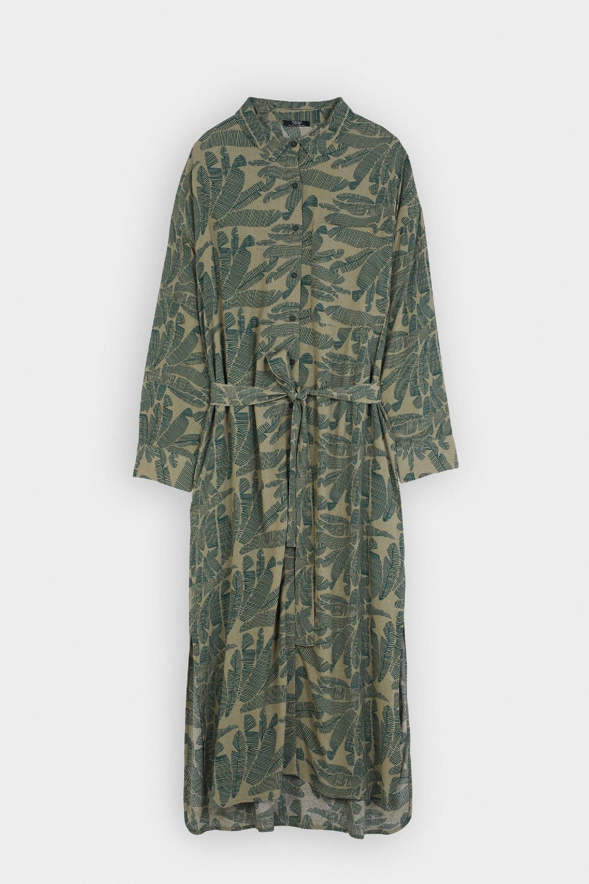 بارفوا فستان نسائي مشجر غامق واسع وبأكمام طويلة أخضر