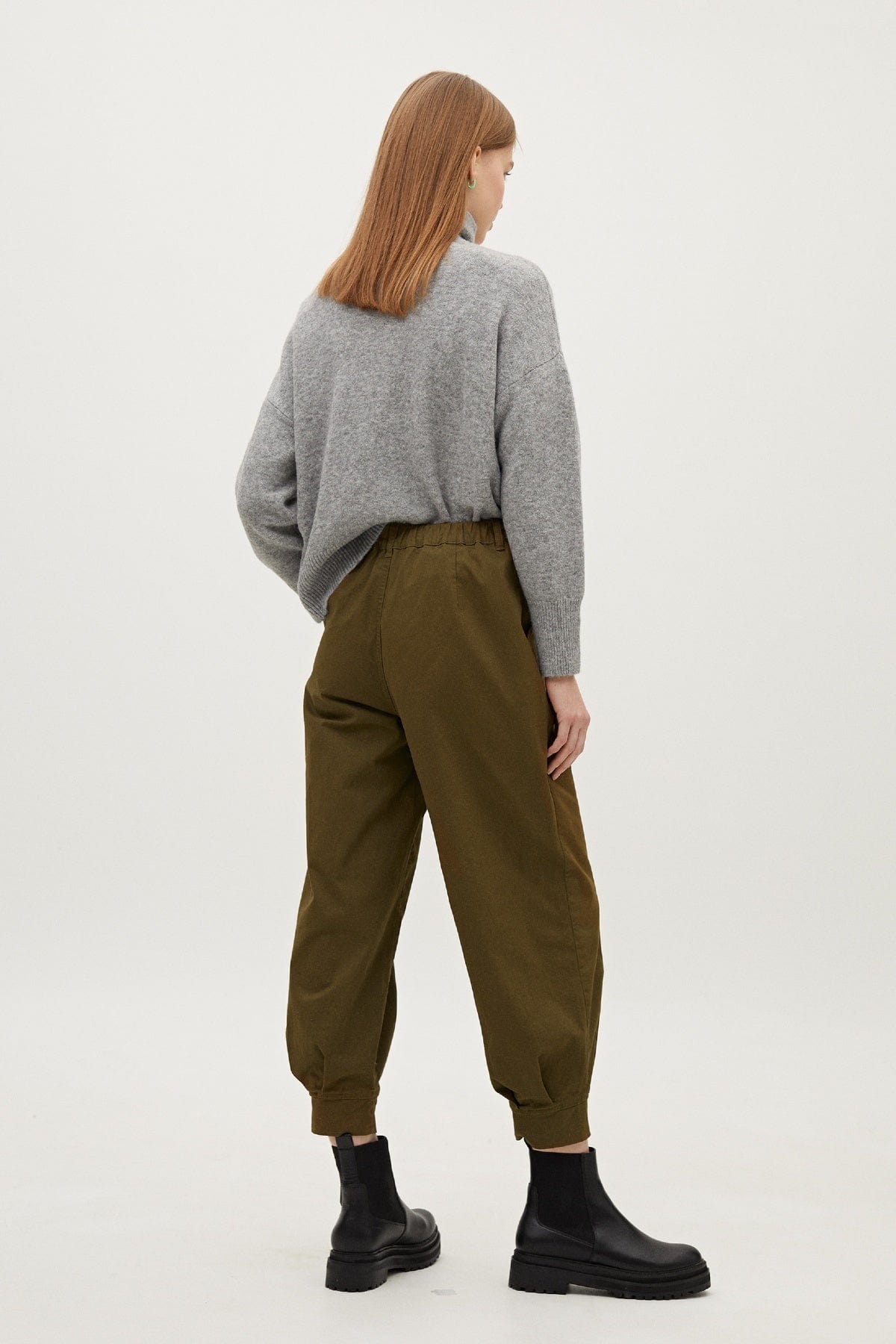 بارفوا بنطلون فضفاض عالي الخصر سادة واسع الكاكي