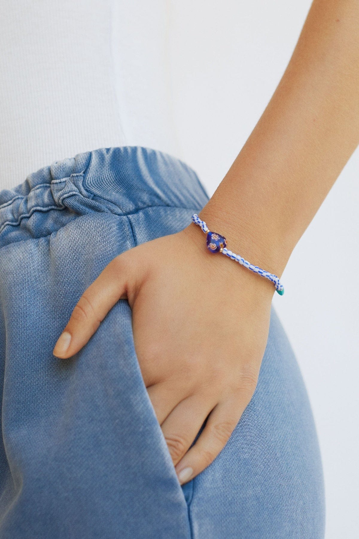 بارفوا أسوارة مزينة بالخرز المخطط نسائي أزرق