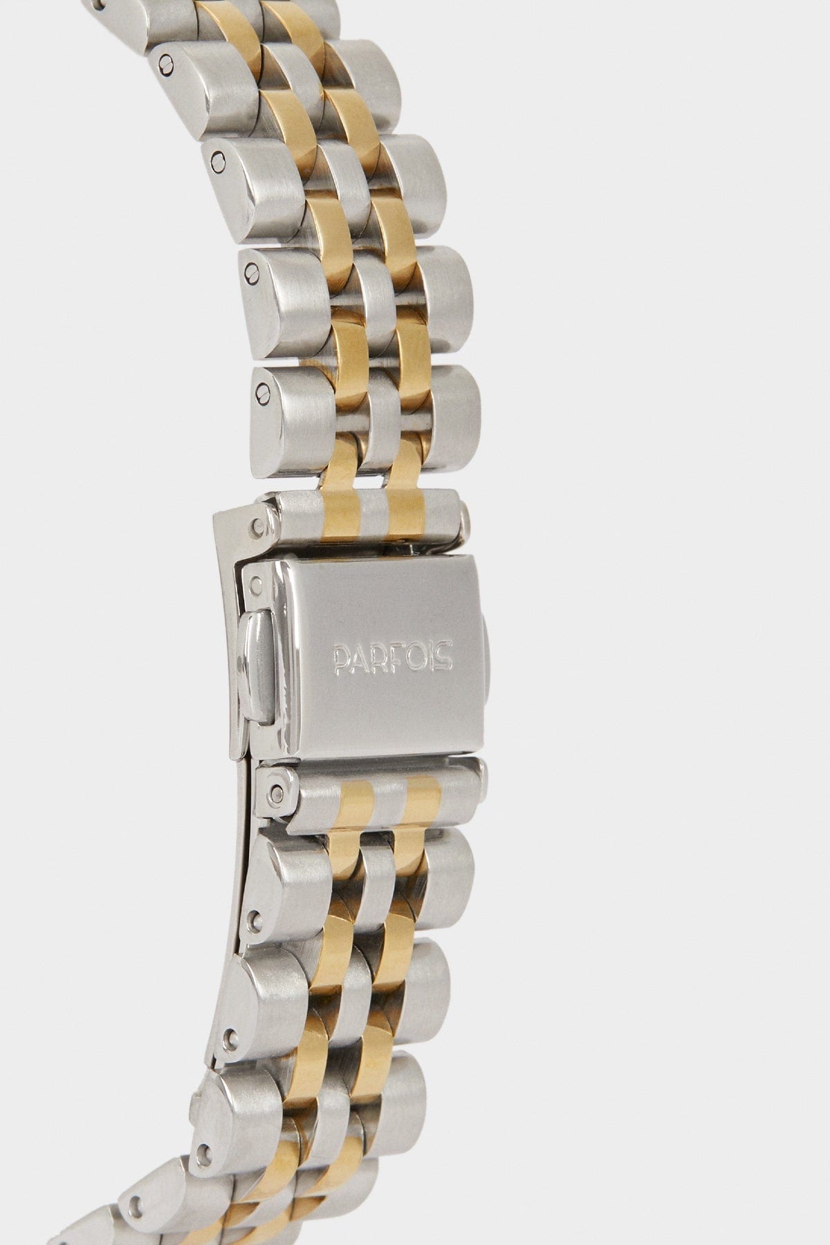 بارفوا ساعة بحزام من الستانلس بلونين ذهب