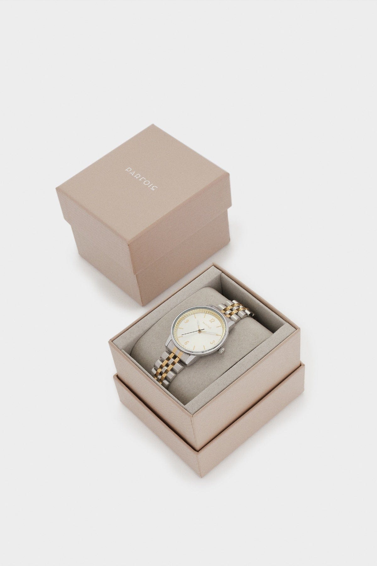 بارفوا ساعة بحزام من الستانلس بلونين ذهب