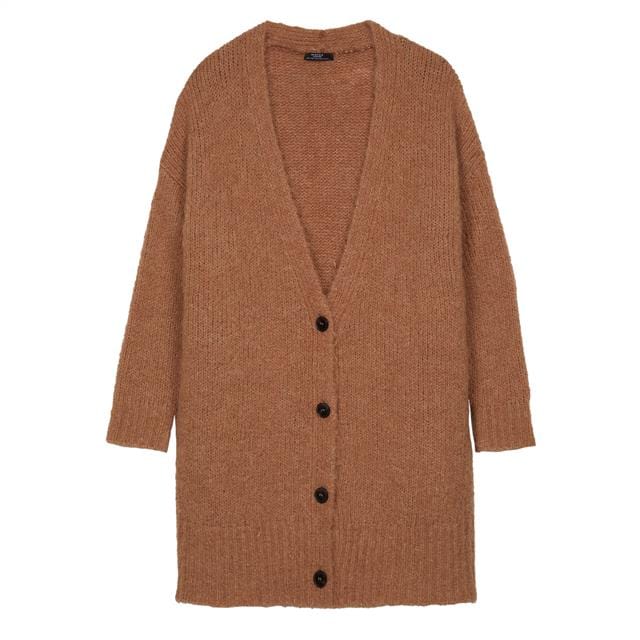 بارفوا كارديجان شتوي طويل سادة بأزرار أمامية بني