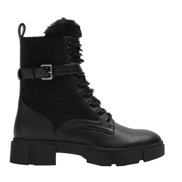 بارفوا بوت جلد نسائي مزين بحزام صغير أسود