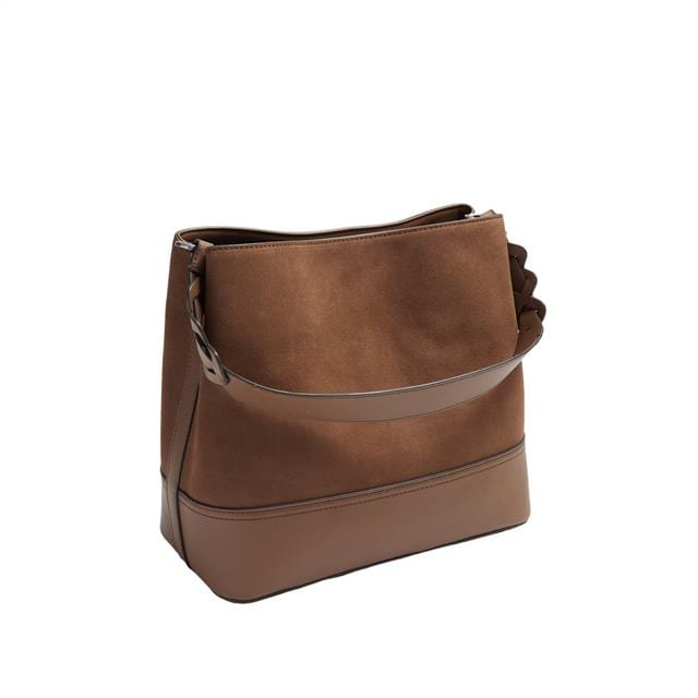 بارفوا شنطة كتف كبيرة نصف جلدي ونصف شمواة