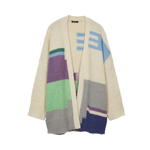 بارفوا كارديجان صوف طويل مطبوع نسائي بيج