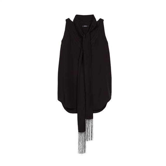 بارفوا بلوزة نسائية بدون أكمام بربطة عنق طويلة أسود