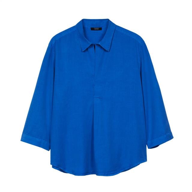 بارفوا قميص نسائي كبير نص كم بدون أزرار أزرق