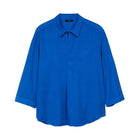 بارفوا قميص نسائي كبير نص كم بدون أزرار أزرق