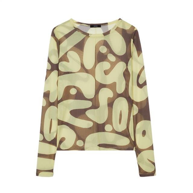 بارفوا بلوزة بكم طويل بياقة دائرية مطبوعة أصفر