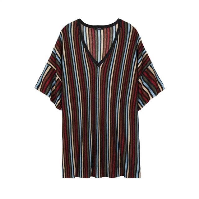بارفوا بلوزة نسائية بفتحة رقبة سبعة مخططة متعدد الألوان