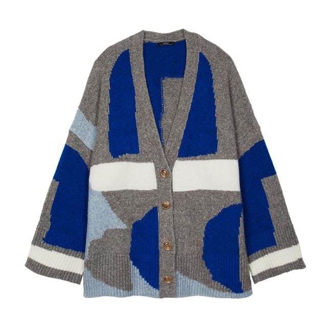 بارفوا كارديجان صوف طويل نسائي مطبوع رمادي