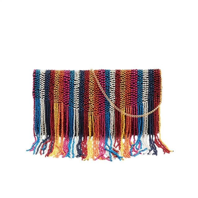 بارفوا حقيبة يد صغيرة مطرزة بالخرز الملون نسائي وردي