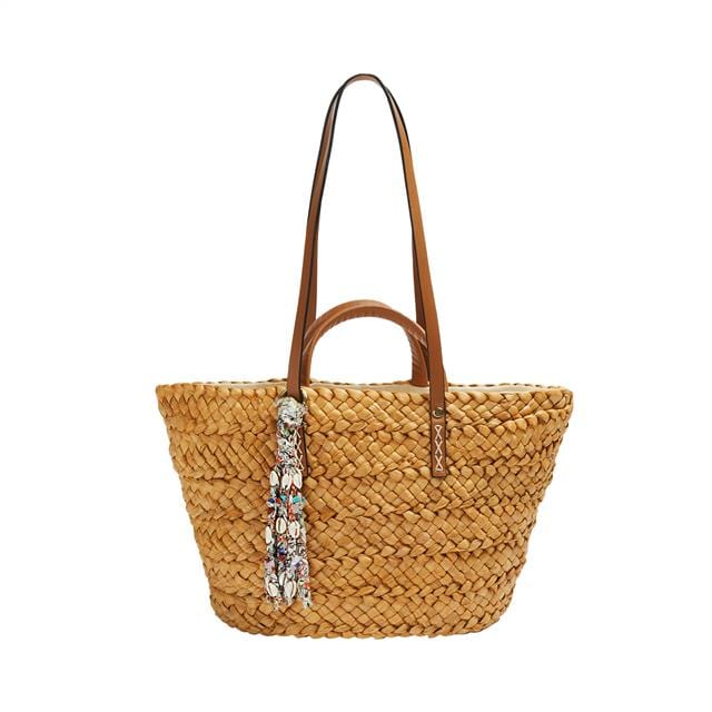 بارفوا شنطة يد نسائية مصنوعة من الخوص أصفر شاحب