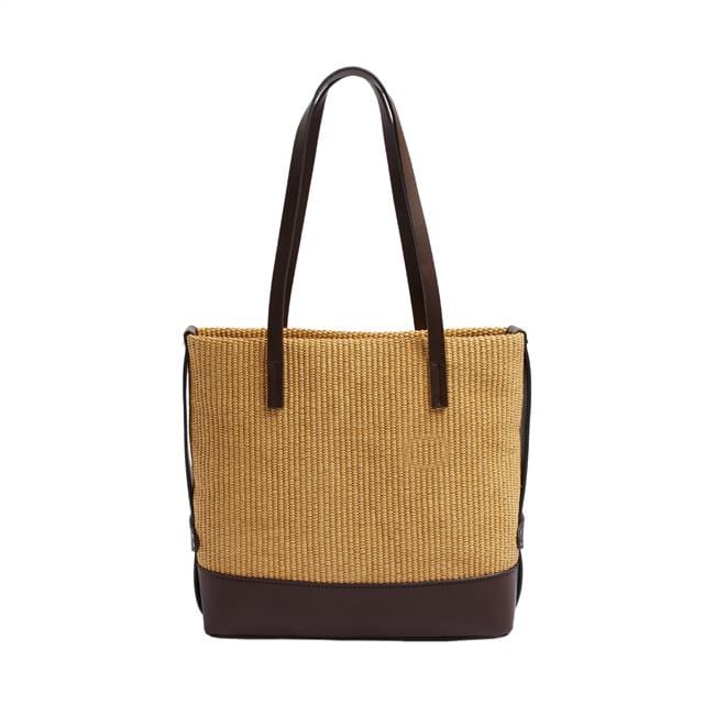 بارفوا شنطة يد نسائية منسوجة أصفر شاحب