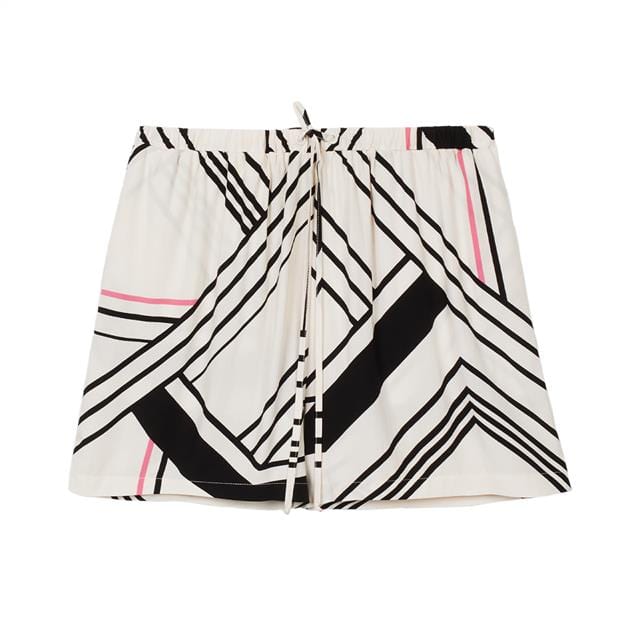 بارفوا شورت قماشي وسيع مخطط برباط أمامي بيج