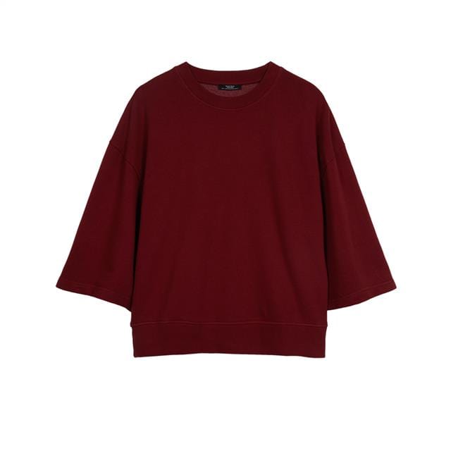 بارفوا تيشيرت نسائي 3/4 كم وسيع بياقة دائرية أحمر