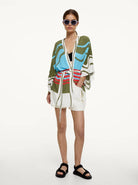 بارفوا كيمونو ملون نسائي ملحق بجيب أمامي أزرق