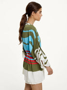 بارفوا كيمونو ملون نسائي ملحق بجيب أمامي أزرق