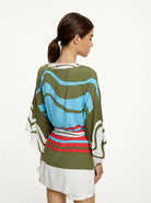 بارفوا كيمونو ملون نسائي ملحق بجيب أمامي أزرق