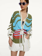 بارفوا كيمونو ملون نسائي ملحق بجيب أمامي أزرق