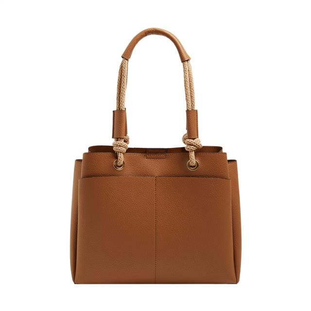 بارفوا شنطة كتف جلد نسائية سادة بحامل يد علي شكل رباط