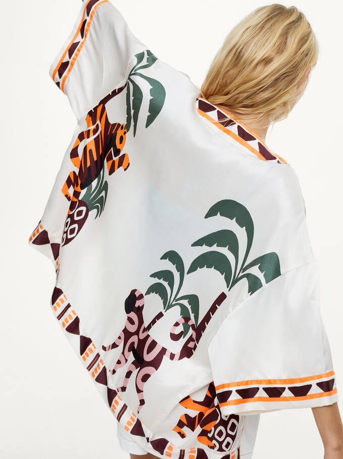 بارفوا كيمونو نسائي قصير مشجر بيج فاتح