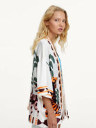 بارفوا كيمونو نسائي قصير مشجر بيج فاتح