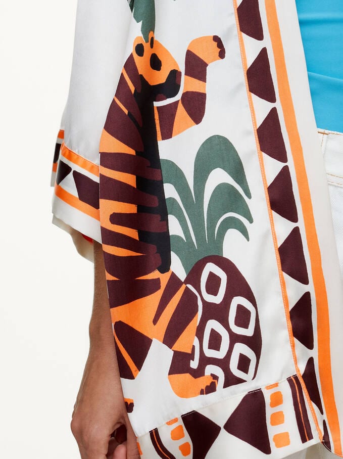 بارفوا كيمونو نسائي قصير مشجر بيج فاتح