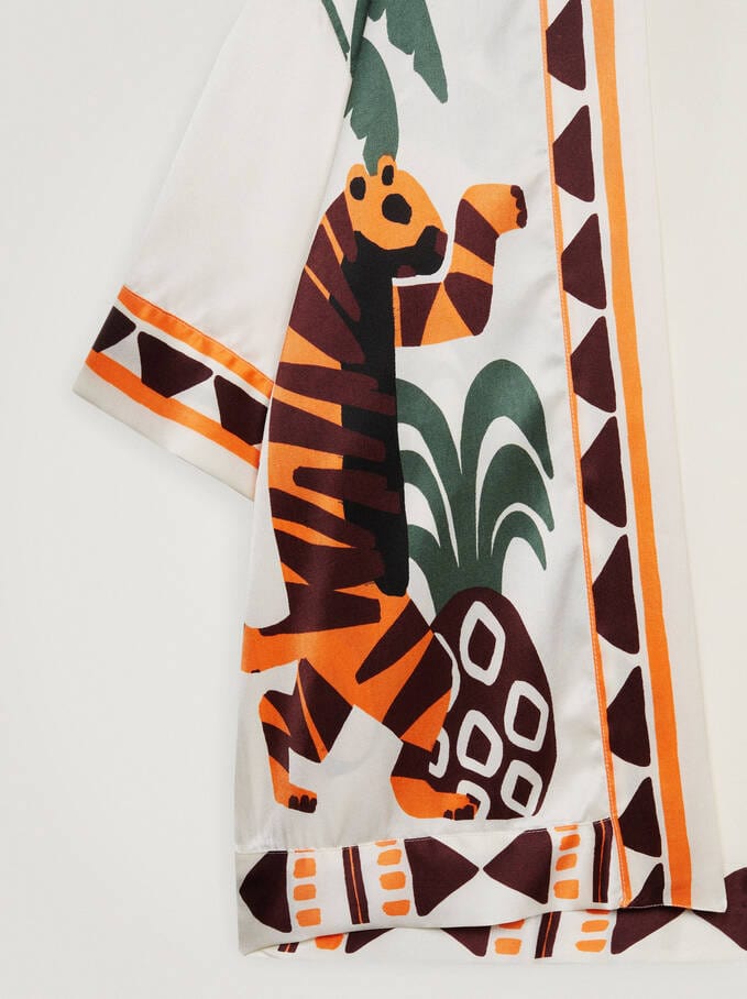 بارفوا كيمونو نسائي قصير مشجر بيج فاتح