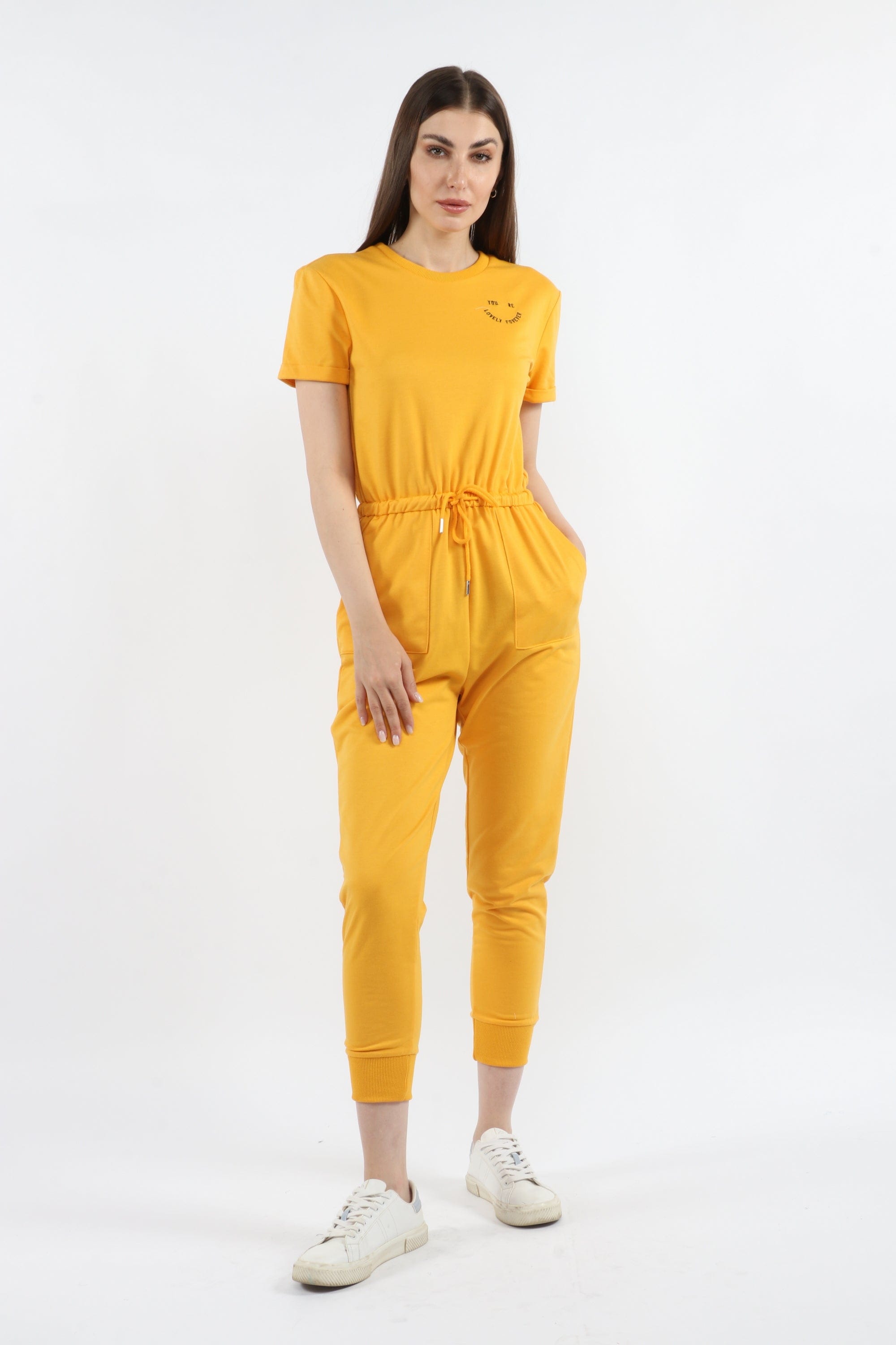 كيتشن جمبسوت سادة برباط خصر نص كم نسائي