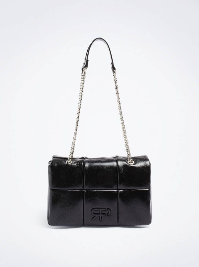 بارفوا حقيبة كتف مربعة جلد سادة مزينة بسلسال