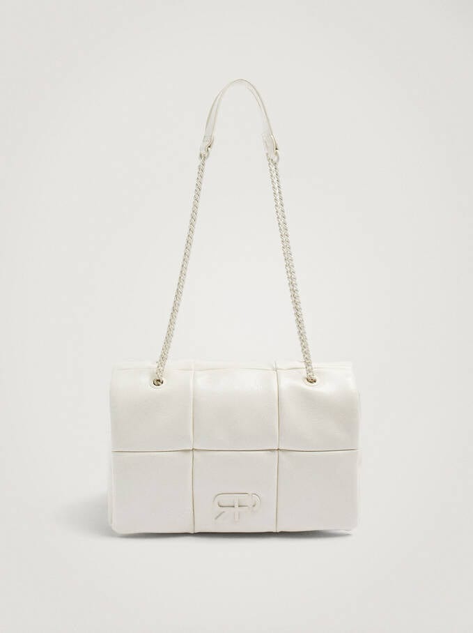 بارفوا حقيبة كتف مربعة جلد سادة مزينة بسلسال