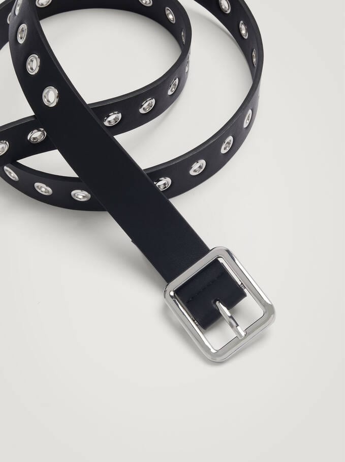 بارفوا حزام نسائي سادة بتوكة عريضة أسود