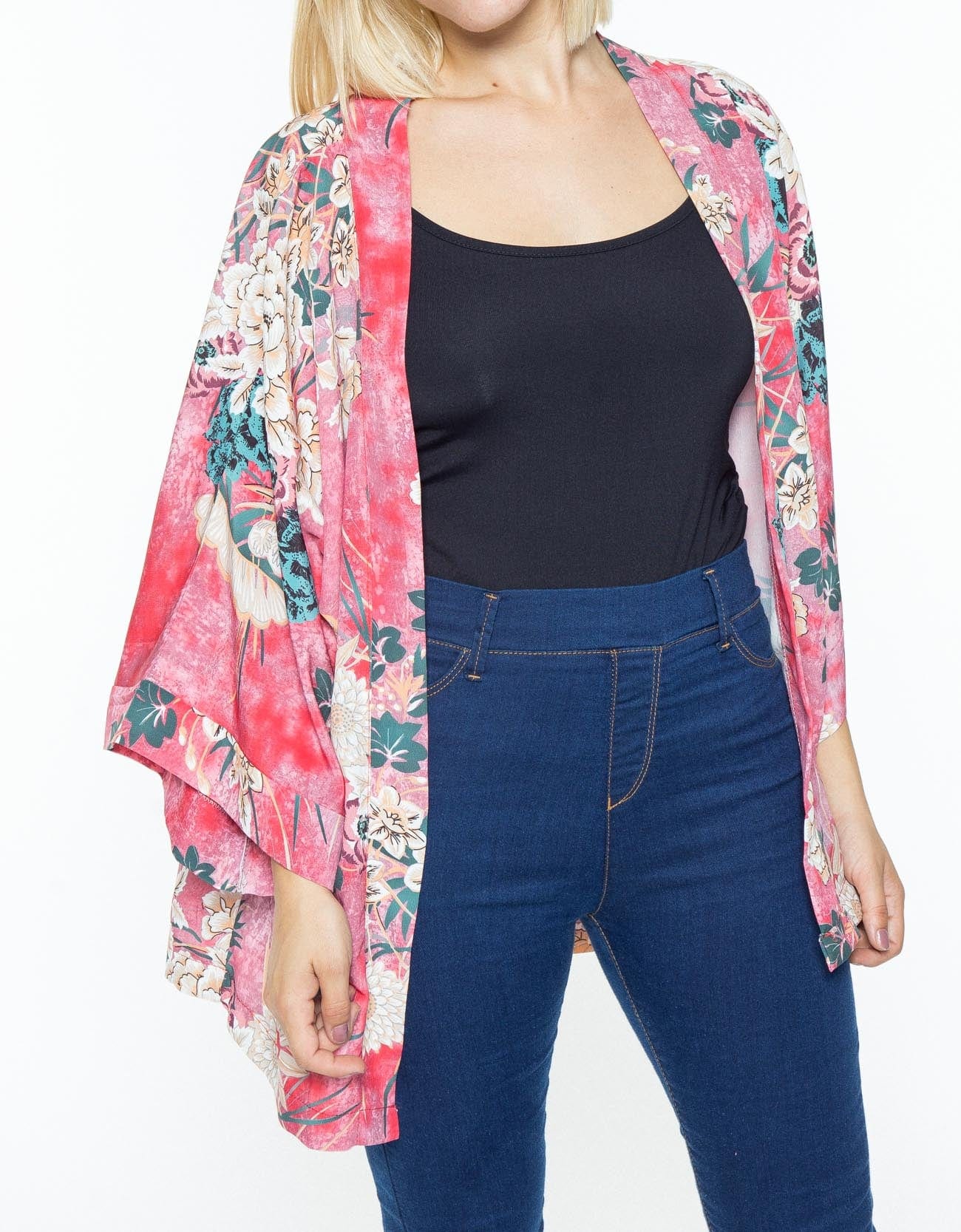 شانا كارديجان مورد مفتوح طويل بأكمام طويلة نسائي أحمر فاتح فراوله