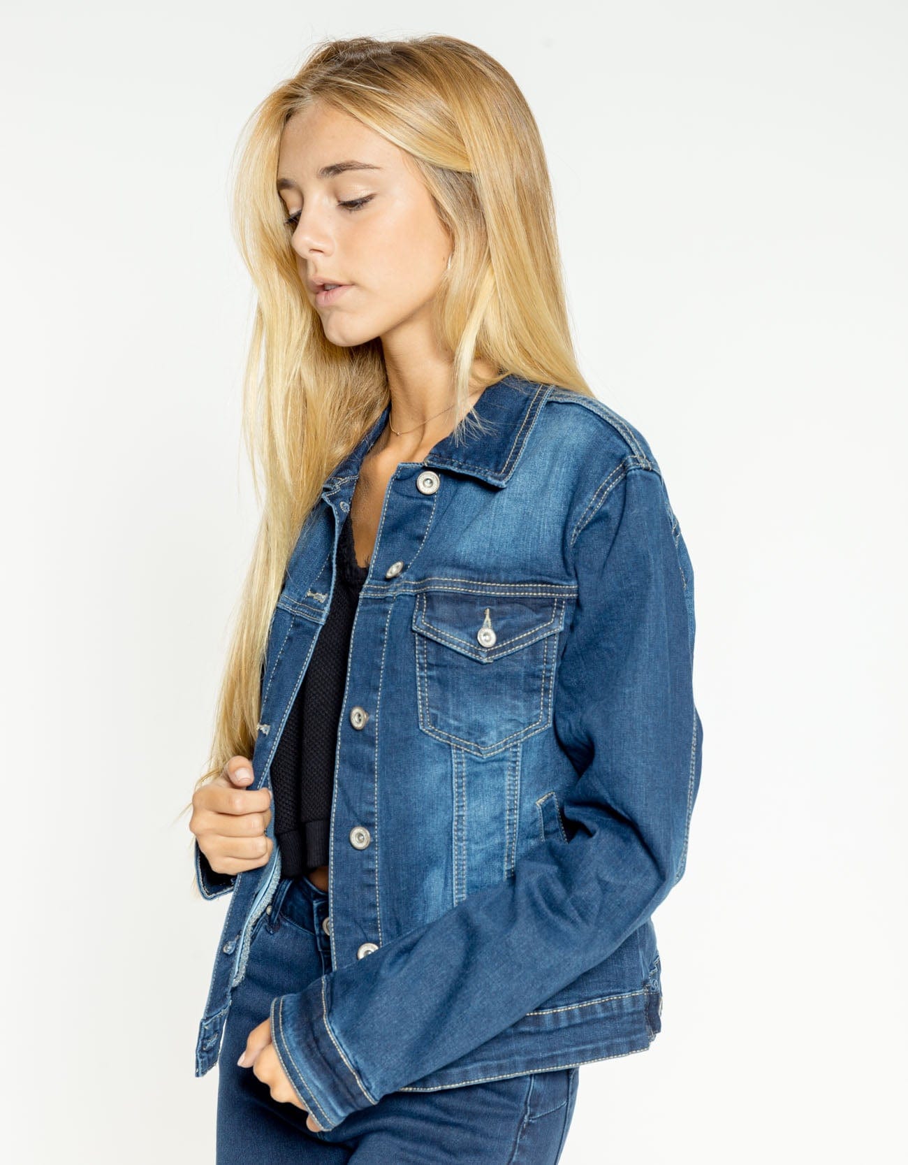 شانا جاكيت جينز كم طويل نسائي وردي