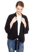 شانا جاكيت سادة بربطة أمامية كم طويل أسود