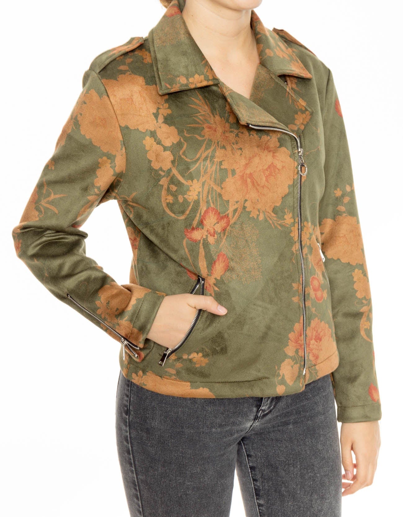 شانا جاكيت مورد بسحاب جانبي كم طويل الكاكي