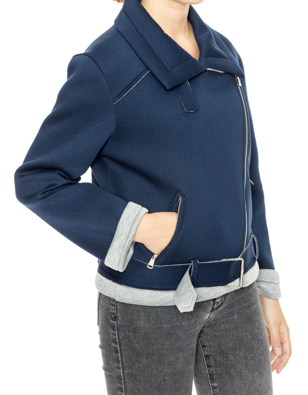 شانا جاكيت نسائي شتوي بسحاب أمامي أزرق داكن